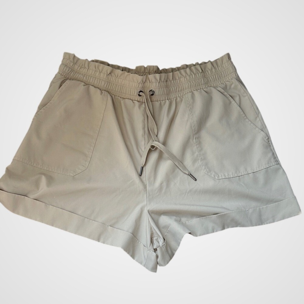 Danskin Women Tan Beige Paperbag Waist Drawstring Shorts Style 9606 Large